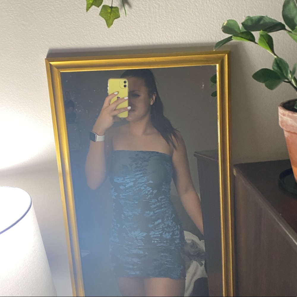 Velvet Floral Bodycon Dress in Teal Lucy in the Sky